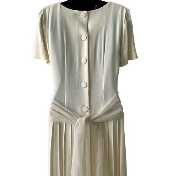 Vtg 80s 90s Pleated Maxi Dress Drop Waist Donna Ricco Ivory Preppy Ankle 4 XS - Picture 14 of 15